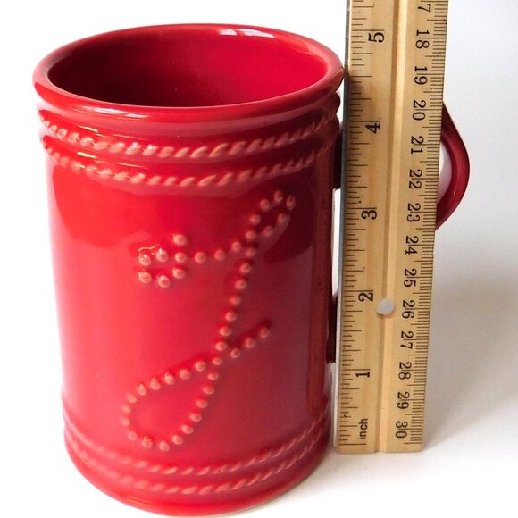J Initial Cursive  Embossed  Coffee Mug Food Network Red Ceramic Holds 12 oz - Picture 2 of 4
